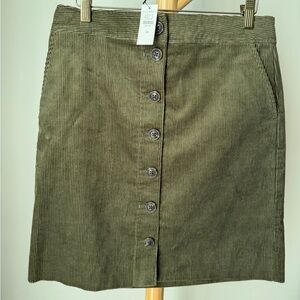 Talbots Moss Green Corduroy Pencil Skirt NEW Size 2 Petite Button Front Pockets